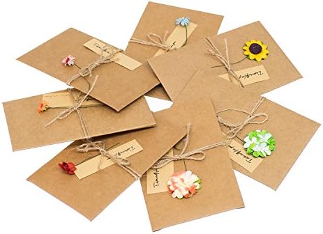 Kingdommax Greeting Card, Handmade Retro Kraft Paper, Blank Envelopes, Dried Flowers Decorated Postcard Set