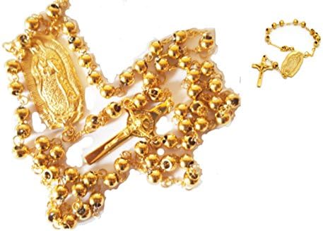 6mm Rosary Beads Necklace Braclet Gold Filled Our Lady Of Guadalupe St Benedict