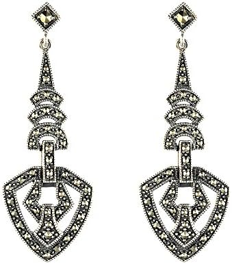 Esse MarcasiteSterling Silver Art Deco Geometric Drop Earrings