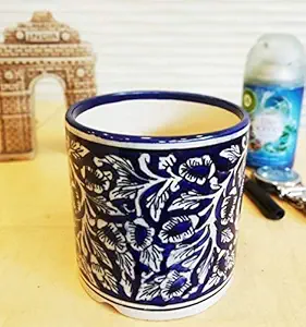 Exotic Green Planter Handmade Mughal Art Printed Blue Ceramic Pottery, Planter, Plant Container, Blue