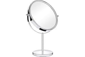 ANGNYA Specchio da bagno a doppia faccia da 20 cm, specchio ingranditore rotondo da 1 x 3 x specchio da trucco indipendente per camera da letto, girevole a 360 gradi con telaio in acciaio inossidabile