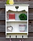 Süsses Wandregal mit 3 Haken und einem Herz im Shabby Chic Stil (Lieferung ohne Deko)
