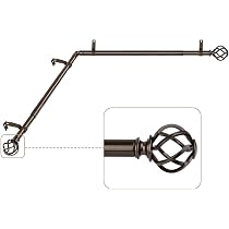 KAMANINA Bastoni per tende per finestra a golfo da 2,5 cm, asta per tenda ad angolo singolo da 91 a 183 cm (asta centrale), aste laterali per tendaggi laterali in argento antico da 50,8 a 91,4 cm