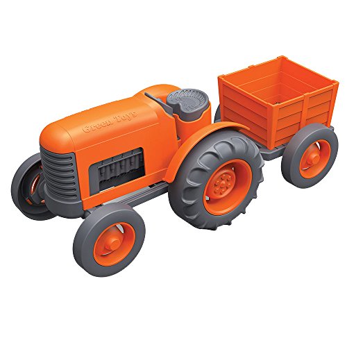 Green Toys Orange Tractor Toy with Detachable Trailer