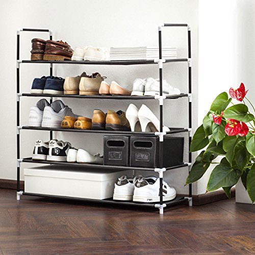 XXL Schuhregal 91 x 88 x 30 cm Schuhablage mit 5 Ablagen für 25 Paar Schuhe als Schuhschrank und Schuhständer – schwarz - 2