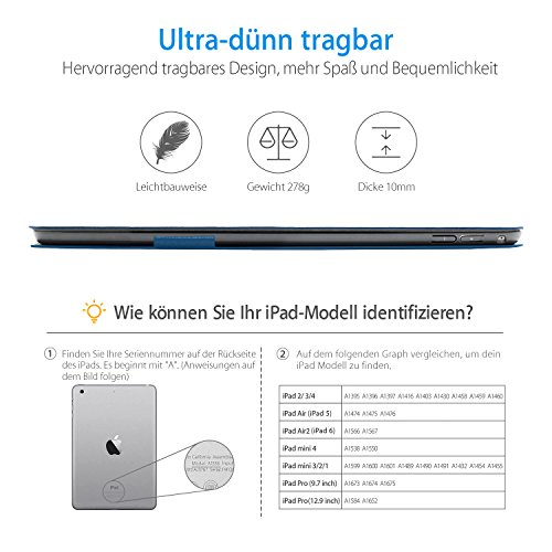 AUAUA iPad Pro 9.7 Hülle, iPad Pro 9.7 PU Leder Tasche Schutzhülle Schal + Clear Schutzfolie(Gift) für Apple iPad Pro 9.7 Zoll Apple Tablet - 9