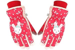 HuoBi Kids Ski Gloves Waterproof Breathable Snow Snowboard Gloves Girls Children Winter Cold Weather Gloves Cartoon Rabbits Pattern for Cycling Sledding Skating Running Sports