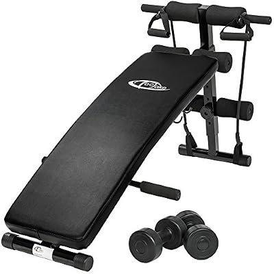 TecTake Banc de musculation -Dimensions totales (LxHxB): environ 129 x 70 x 55 cm - pour muscles abdominaux appareil de fitness sport + 2 haltères + 2 cordes de formation pliable
