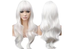 YEESHEDO 28in / 70 cm långt vågigt lockigt hår cosplay vita peruker med lugg för kvinnor värmebeständig syntetisk peruk för h