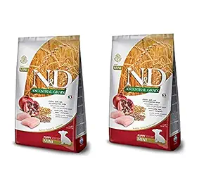 Heads Up For Tails Farmina N&D Low Grain Adult Mini Breed Dry Puppy Dog Food - Chicken & Pomegranate - 2.5 Kg Each - Pack of 2