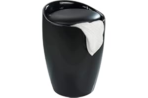 WENKO Badhocker Candy Schwarz, Hocker mit Stauraum für das Badezimmer und Wohnzimmer, integrierter Wäschesammler, ABS-Kunststoff, BPA-frei, Fassungsvermögen 20 L, Ø 36 x 50,5 cm
