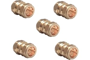 22.5 TEAM CONTROLS TC 15mm Brass Straight Compression Coupling Connector Fitting for Copper Pipe Pack of 5