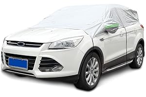 JSCARLIFE Half Car Cover Waterproof, Windshield Snow Cover Waterproof/Windproof/Dustproof/Windshield Cover Snow Winter Summer, Compact and Midsize SUVs, Protect Your Windshield and Roof