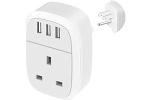 UK to US Adaptor Plug, USA Travel Adapter with 3 USB Ports, American Thailand Mexico Colombia Grounded Charger, Iroussa 4 in 1 Plug Adapter from UK to USA for iPhone, iPad, Android, Samsung (Type B)