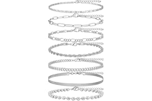 TTPSRY 7 Piezas Tobilleras para Mujeres Juego de Tobilleras en Capas Ajustable Acero Inoxidable Joyería de Cadena de Pie Que No se Desvanecen para Mujer