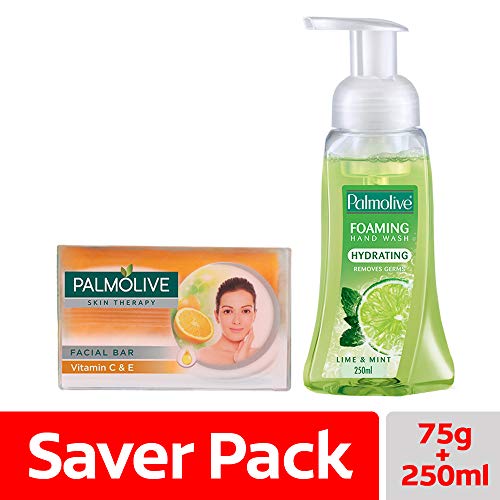 Palmolive Skin Therapy Soap Bar with Vitamin C & E - 75 gm with Palmolive Hydrating Foaming Hand Wash, Lime...