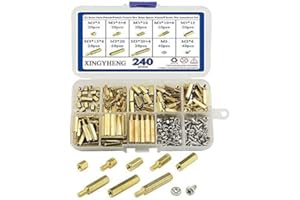XINGYHENG BGTXINGI Lot de 240 écrou de vis hexagonales en laiton M3 mâle-femelle, femelle, mâle, femelle, en laiton et écrous à vis en acier inoxydable (M3 en laiton)