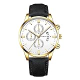 Gaddrt Herrenmode Sport Edelstahl Gehäuse Lederband Quarz Analog Armbanduhr Herrenuhren (E)