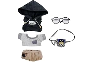niannyyhouse 20 cm pluszowa lalka ubrania z kapturem dżinsy t-shirt okulary plecak miękkie wypchane pluszowe zabawki akcesoria do przebierania (czarny, 20 cm)