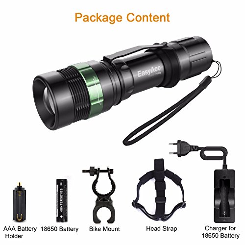 EasyAcc aufladbare Taschenlampe 500lm mit Cree LED Taschenlampe, Kopflampe mit einstellbarem Fokus, inkl. kostenlosem Hand und Kopfband - 7
