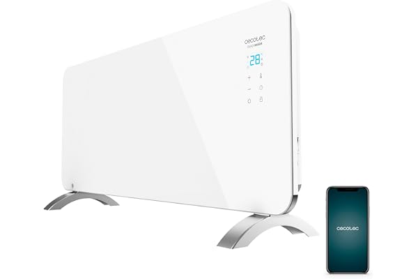 Cecotec Ready Warm 6750 Crystal Connection. Radiateur convecteur design WIFI, puissant et silencieux 2000W. Ecran LED, controle via Smartphone, 2 modes, anti-surchauffe.