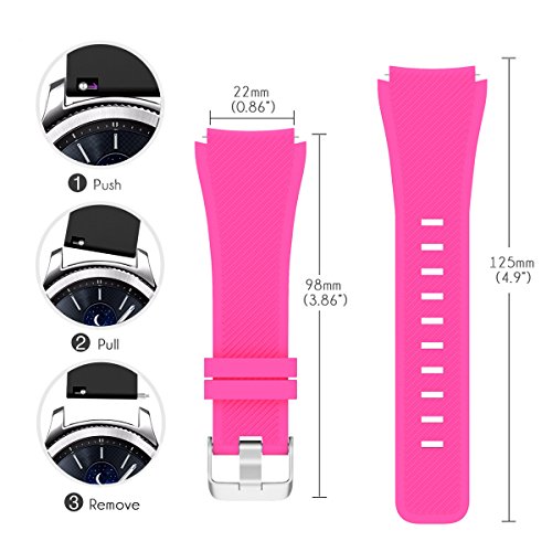 AMERTEER Samsung Gear S3 Frontier / Classic / Moto 360 2nd Gen 46mm Watch Armband – Silikon Sportarmband Uhr Band Strap Erstatzband Uhrenarmband für Samsung Gear S3 Classic Samrtwatch, Nicht für Gear S2 Classic, Hot Pink - 7