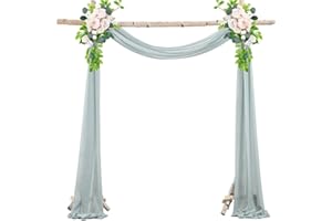 Mateju Chiffon Backdrop Curtain Wedding Decoration, Voile Fabric Curtains Bow Bed Frame Drape Scarf Draperies for Wedding Arch Celebrations Party Ceremony Stage Decor (2.46x19.68FT,Grey blue)