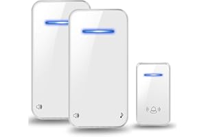 PYBBO Campanello Senza Fili, Kit Campanello Wireless IP55 Impermeabile, Con Raggio d'Azione 300m, Volume a 7 livelli e 48 Suonerie, Indicatore LED, 1 Trasmettitore Pulsante e 2 Ricevitori (Bianco)