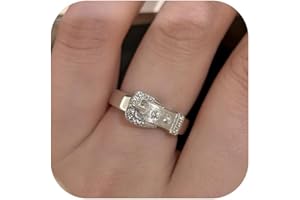 Naturepernulo CZ Silver Belt Buckle Ring for Women Adjustable Brushed Belt Buckle Band Ring