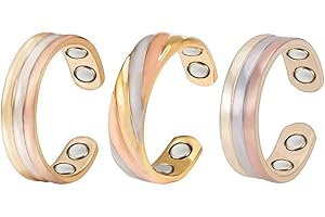 ENERCOPPEX 3PC Pure Copper Magnetic Ring, Tri-Color Tone Female Magnetic Ring, Carries 4 Magnets, Includes Gift Bag Suitable for Gift Giving