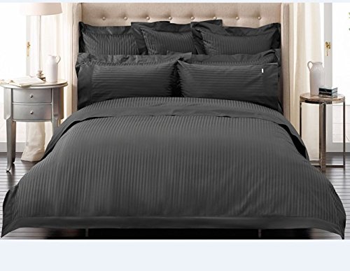 100% Egyptian Cotton 4-Piece Duvet Cover Set Dark Grey Striped 1200 thread count - King