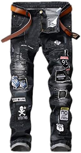 Print Badge Biker Camouflage Mens Jeans Pants Brand Ripped Homme Slim Straight Man Denim Casual Cargo Trousers Hombre Pantalones 805 32