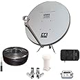 All in One For Satellite (اصلي ORIGINAL) - 60CM Dish Antenna, Finder, Universal Single KU LNB, 50m Solid Copper Coaxial Cable, 4pcs Connector and 4K Full HD Receiver