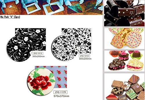 Mix Pack 3 pieces Printed Chocolate Transfer Sheet Edible Designs for Decorations (MOD4)