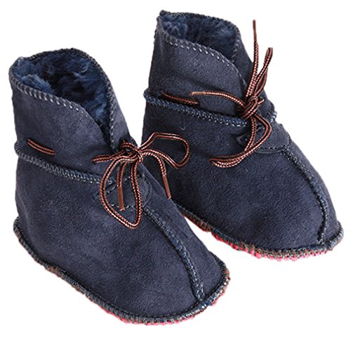 Hengsong Baby Kids Winter Warmer Sheepskin Fur Shoes Soft Snow Boots (Navy Blue)