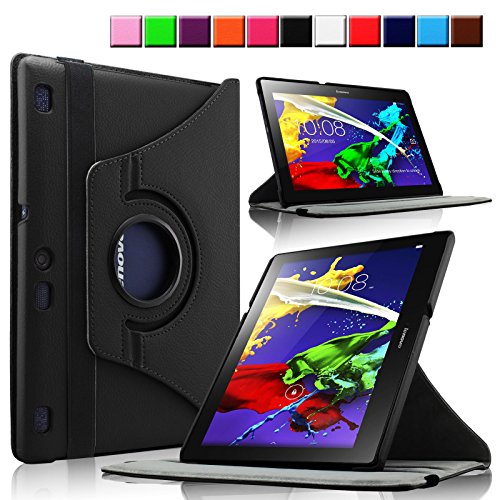Infiland Lenovo Tab 2 A10-70 / Tab 2 A10-70L / Tab 2 A10-70F/ Tab3 10 Plus Hülle Case - PU Ledertasche lederhülle 360° Drehbarer Stand Smart Cover Case Schutzhülle Tasche Etui für Lenovo Tab 2 A10-70 / Tab 2 A10-70L / Tab 2 A10-70F/ Tab3 10 Plus 10,1 Zoll Tablet (mit Auto Schlaf / Wach Funktion)(Schwarz)