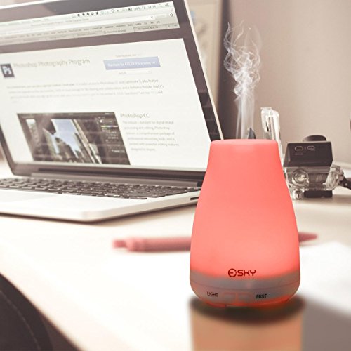 Esky 100ML Ultraschall LED Aroma Luftbefeuchter 100ml Ätherische Aromadüfte Luftbefeuchter Tragbar Ultraschall Kühler Nebel Nebel-Luftbefeuchter 7 Farben LED Licht wechselnd Ätherisches Öl Nebel Diffuser, Duftzerstäuber für Haus, Yoga, Spa, Schlafzimmer, Kinderzimmer H001 - 9