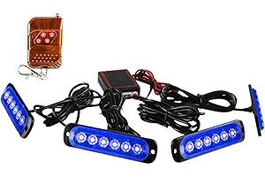 Sidaqi LED Emergency Strobe Lights With Remote Control,Blue 4IN1 24LED Grille Warning Flashing Construction Ploice Light Waterproof 12V