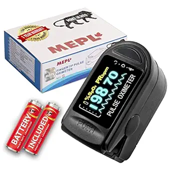 MEPL Spo2 Pulse Oximeter Fingertip Oxymeter Pulse Oxygen Meter Fingertip with Battery Included | 1 Year Warranty | CE Certified | - Black