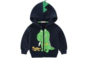 EULLA Boys Hoodie Zip Up Kids Jumper Cotton Tops Dinosaur Long Sleeve Jacket Hooded Toddler Sweatshirts Outfit Autumn Winter Clothes Gift 1-7 Years