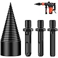 JZS Firewood Log Splitter, 3pcs Drill Bit Removable Cones Kindling Wood Splitting logs bits Heavy Duty Electric Drills Screw Cone Driver Hex + Square + Round 32mm,Black