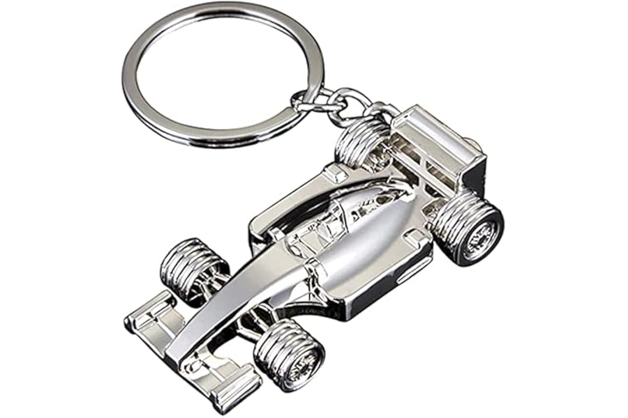 Rowwait Silver Racing Car Keyring, Perfect Fathers Day, Birthday, Christmas for Fans of Racing, 1 Pcs Sport F1 Keyring Key Chain, Key Ring Accessory Formula 1 Gifts for Boy or Men