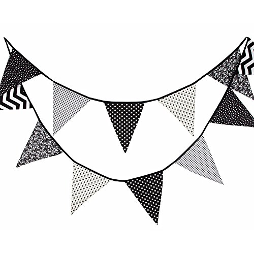 Colourful Fabric Bunting Flags,Double Sided Cotton Bunting for Festival Party Decorations,3.2 Meters 12 Flags (Black and White) reviews Colourful Fabric Bunting Flags,Double Sided Cotton Bunting for Festival Party Decorations,3.2 Meters 12 Flags (Black and White)