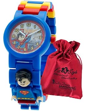 LEGO Kinderuhr Superman Kinder-Armbanduhr blau rot gelb mit Transportsäckchen Kunststoff-Armband Quarzuhr ULE8020257