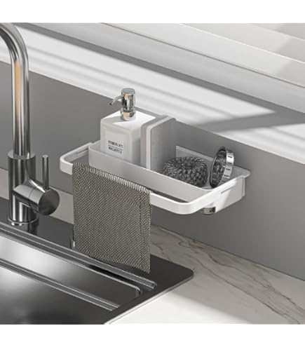 2 Porta Spugne Da Lavello In Acciaio Inox - Organizer Multiuso Con Forte Capacità, Nero - 4