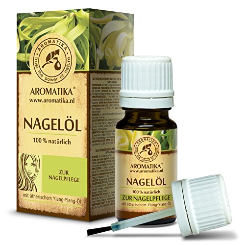 Nägelöl, Nagelpflege mit naturreinem 100 % Zitronenöl, Ylang-Ylang-Öl, Jojobaöl und Traubenkernöl, Nägel Öl für trockene und brüchige Nägel, Nagelwachstum, Nagelstärkung, Nagelelastizität, Nagelhaut-Öl, toller Duft, Glas-Pinselflasche, 10 ml, 1er Pack (1 x 10 ml) von AROMATIKA - 2