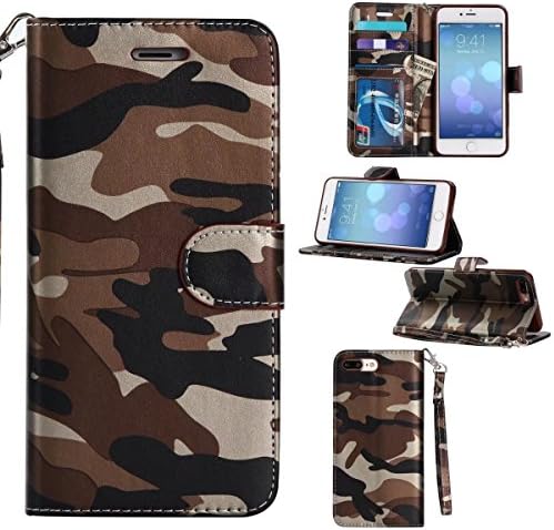 iPhone 7/8 4.7 Case ,MIRAER New Army Camo Camouflage Pattern Flip Cover for iPhone 7 /8 4.7 inch PU Leather TPU Wallet Cover Phone Bags Cases Brown