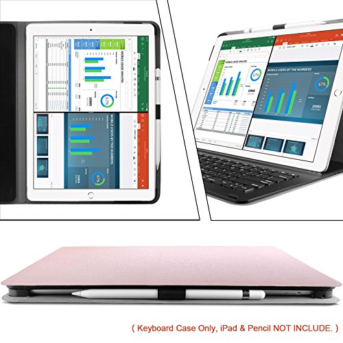 iPad Pro 12.9 Zoll Keyboard Hülle Case, mit Apple Pencil Halter, Infiland Bluetooth Tastatur Slim Fit Kunstleder Stand Tasche mit Hochwertige Abnehmbar Drahtlos Bluetooth Tastatur für Apple iPad Pro 12.9 Zoll iOS 9 2015 Tablet (deutsches Tastaturlayout, QWERTZ) (mit Auto Schlaf / Wach Funktion)(Rosa Goldene) - 7