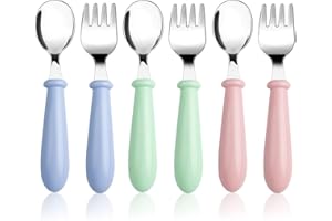 6 Piezas Tenedor Bebe, WitBicg Cubiertos Bebe, Cubiertos Infantiles Acero Inoxidable, Talheres Bebe Ayuda a Alimentar Al Bebé, Aumentar El Apetito, Entrenamiento Alimentacion (Cuchillo y Tenedor)