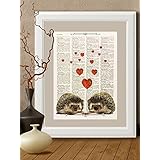 Kunstdrucke Igel liebe auf Antike Buchseite,#KAN05